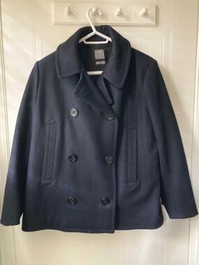 Short navy double-breasted coat, XL